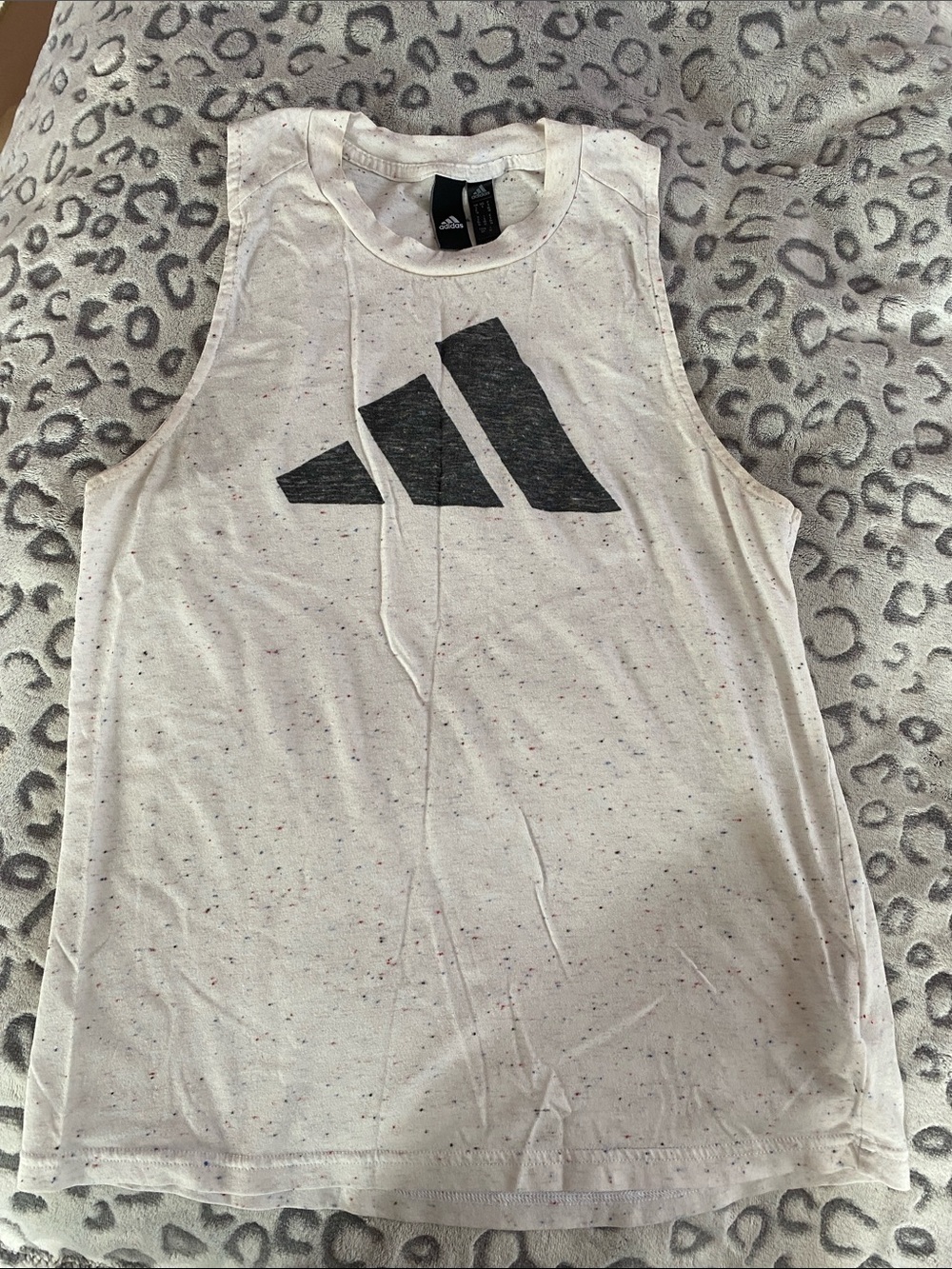 adidas White Speckle Tank with Black Logo